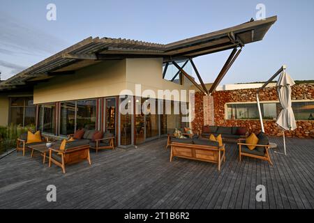 Forest Lodge, Outdoor Shot, Blue Hour, Grootbos Private Nature Reserve, Gansbaai, Western Cape Province, Südafrika Stockfoto