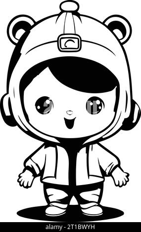 Netter kleiner Junge als Astronaut-Charakter-Cartoon-Vektor-Illustration grafisches Design gekleidet Stock Vektor