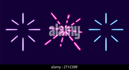 Stellen Sie abstrakte Figuren ein leuchtendes Desktop-Symbol, einen Neon-Aufkleber, eine Neon-Salutfigur, eine leuchtende Figur, geometrische Neon-Figuren ein Stockfoto