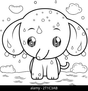 Ausmalseite Umriss Von Cartoon Elefant Mit Regen Tropfen Vektor Illustration Stock Vektor