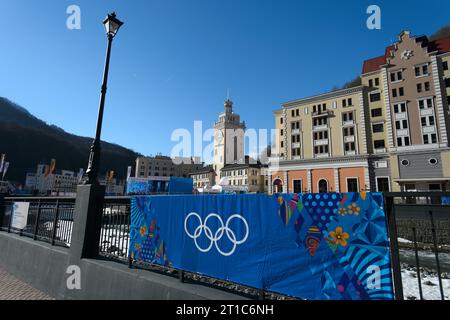 Olympische Ringe in Rosa Khutor Olympische Winterspiele in Sotschi, Russland am 05.02.2014 Stockfoto