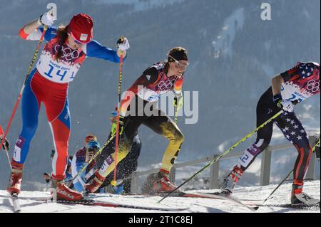 Nicole FESSEL (26) GER Aktion Skiathlon 7,5/7,5 km C/F - Damen in Sotschi, Russland am 08.02.2014 Stockfoto