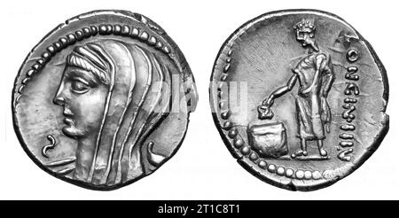 Fotomünzen des antiken Roms, Cassius Longinus Denarius Roma Stockfoto