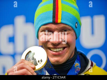 Felix LOCH Olympiasieger im Rodeln Herren Einzel XXII. Olympische Winterspiele Sotschi, Russland am 14.02.2014 Stockfoto