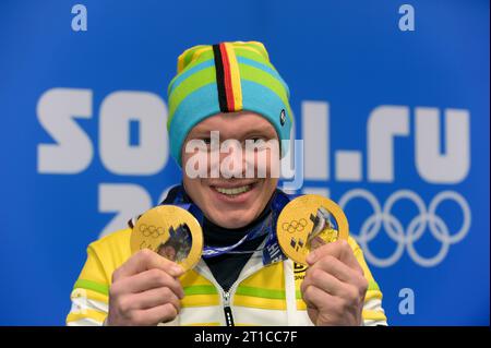 Felix LOCH Olympiasieger im Rodeln Herren Einzel und Teamwettbewerb mit 2 Goldmedaillen XXII. Olympische Winterspiele Sotschi, Russland am 14.02.2014 Stockfoto