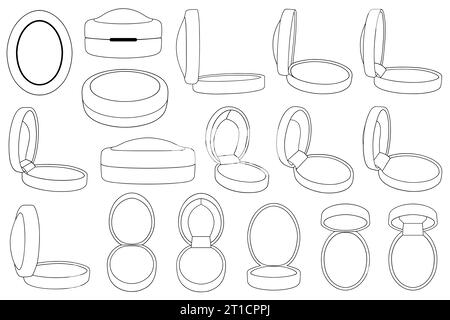 Sammlung verschiedener Ringkästen isoliert auf weiß Stockfoto