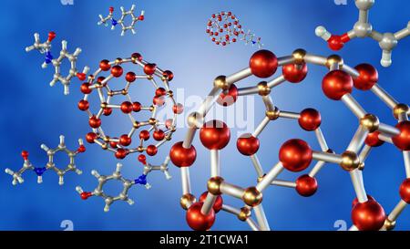 Interaktion von B24N24-Nanokäfigen mit Paracetamolmolekülen 3D-Rendering Stockfoto