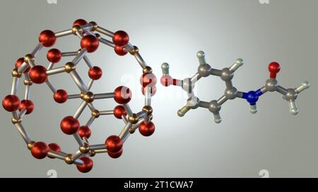 Interaktion von B24N24-Nanokäfigen mit Paracetamolmolekülen 3D-Rendering Stockfoto