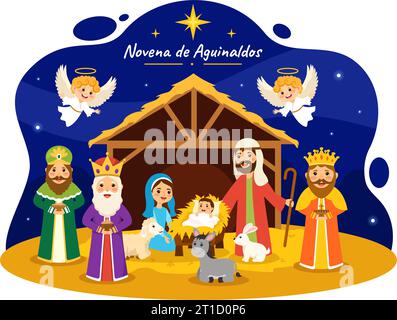 Novena de Aguinaldos Vektor-Illustration mit Feiertagstradition für Familien, um an Weihnachten in flachem Zeichentrick Hintergrund Design zusammenzukommen Stock Vektor