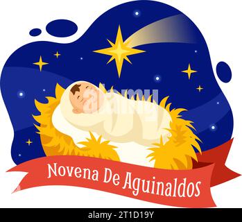 Novena de Aguinaldos Vektor-Illustration mit Feiertagstradition für Familien, um an Weihnachten in flachem Zeichentrick Hintergrund Design zusammenzukommen Stock Vektor