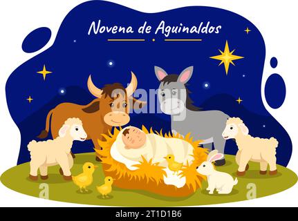 Novena de Aguinaldos Vektor-Illustration mit Feiertagstradition für Familien, um an Weihnachten in flachem Zeichentrick Hintergrund Design zusammenzukommen Stock Vektor