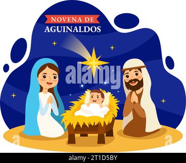 Novena de Aguinaldos Vektor-Illustration mit Feiertagstradition für Familien, um an Weihnachten in flachem Zeichentrick Hintergrund Design zusammenzukommen Stock Vektor