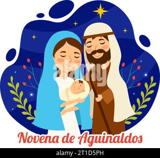 Novena de Aguinaldos Vektor-Illustration mit Feiertagstradition für Familien, um an Weihnachten in flachem Zeichentrick Hintergrund Design zusammenzukommen Stock Vektor