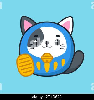 Süße Japanische Daruma Puppe Lucky Cat Im Kawaii-Stil Stock Vektor