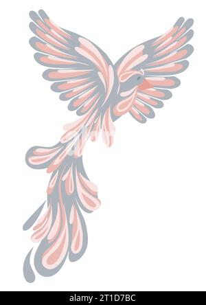 Vektor-Illustration fliegender stilisierter Vogel in Pastellfarben isoliert vom Hintergrund. Ein sanftes Symbol der Freiheit. Fantasy Clipart von Vogel für Ikonen, Stock Vektor