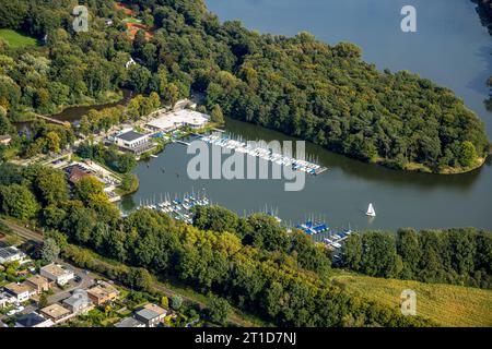 Luftbild, Halterner Stausee, Hafen und Segelclub, Restaurant Seeblick, Haltern-Stadt, Haltern am See, Ruhrgebiet Münsterland, Nordrhein-Westfalen, Deutschland ACHTUNGxMINDESTHONORARx60xEURO *** Luftansicht, Haltern-Stausee, Hafen- und Segelclub, Seeblick-Restaurant, Haltern-Stadt, Haltern am See, Ruhrgebiet Münsterland, Nordrhein-Westfalen, Deutschland ATTENTIONxMINESTHONORARx60xEURO Stockfoto