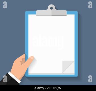 Hand mit Zwischenablage, flache Bauform, Vector EPS 10 Abbildung Stock Vektor