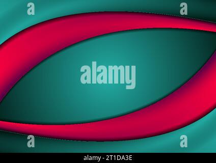 Kontrastreiche rote und türkisfarbene Hochglanzwellen. Abstrakter moderner grafischer Vektor Unternehmenshintergrund Stock Vektor