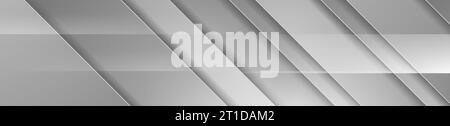 Silbergraues Bannerdesign mit abstrakter Streifentechnologie. Hintergrund des geometrischen Vektors Stock Vektor