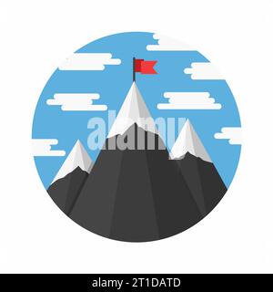 Berge mit Flagge auf dem Hintergrund der blauen Himmel mit Wolken, Erfolg oder Mission Konzept, Vector EPS 10 Abbildung Stock Vektor