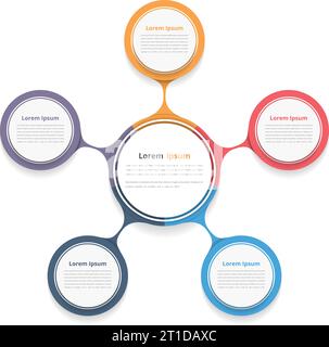 Kreis Diagramm mit fünf Elementen, Schritte und Optionen, Flussdiagramm oder Workflow Diagrammvorlage, Vector EPS 10 Abbildung Stock Vektor