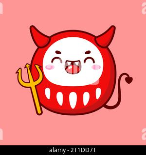 Süße Japanische Daruma Puppe Red Devil Im Kawaii-Stil Stock Vektor