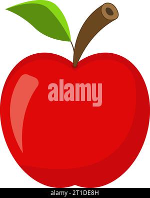 Farbe: Roter Apfel. Apfel mit Zweig und Blatt. Farbige Vektorillustration und Clipart auf leerem Hintergrund. Stock Vektor