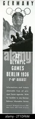 1935 Werbung für die XI. OLYMPISCHEN SPIELE BERLIN 1936 in Deutschland vom 1. Bis 16. August Stockfoto