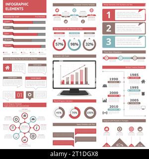 Infografik Elemente für Präsentationen und Berichte - Zeitpläne, Diagramme, Schaubilder, Diagramme, Flussdiagramm, Workflow, Schritte, Optionen, Prozent, Sprechblase Stock Vektor