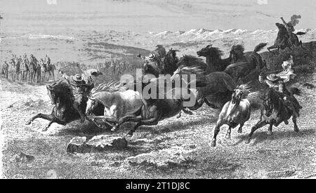 "Fang Wild Horses with the Lasso; Frontier Adventures in the Argentine Republic", 1875. Aus „Illustrated Travels“ von H.W. Bates. [Cassell, Petter und Galpin, c1880, London] und Galpin. Stockfoto