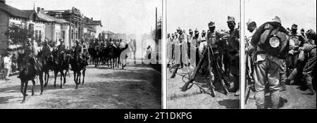 "La Roumanie dans la Guerre; Trupes de cavalerie et d'infanterie roumaines partant pour le front", 1916. Aus L'Album de la Guerre 1914-1919, Band 1 [L'Illustration, Paris, 1924]. Stockfoto