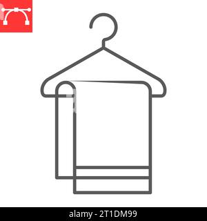 Handtuch auf Hängelinie Icon, Wäscherei und Hotelservice, Badetuch Vektor Icon, Vektorgrafiken, bearbeitbare Strichumrisszeichen, eps 10. Stock Vektor