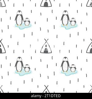 Niedliche nahtlose Pinguinmuster. Perfekt für Stoffe, Textilien und Tapeten. Stock Vektor