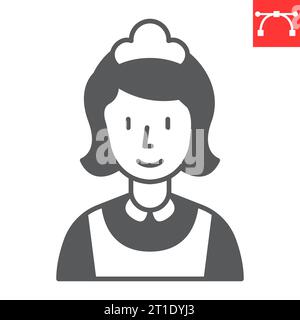 Dienstmädchen-Glyphe-Symbol, Frau Reinigungs- und Hotelservice, Putzfrau-Vektor-Symbol, Vektorgrafiken, bearbeitbare Strichstärke, eps 10. Stock Vektor