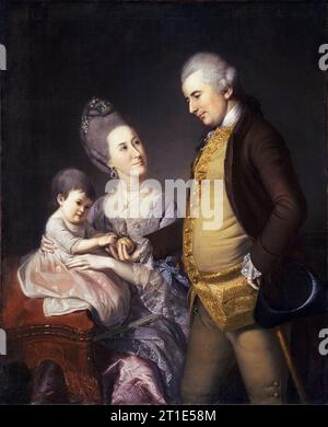 Porträt von John Cadwalader (1742–1786), US-amerikanischem Militärkommandeur, seiner Frau Elizabeth Lloyd Cadwalader und ihrer Tochter Anne, Gemälde in Öl auf Leinwand von Charles Willson Peale, 1772 Stockfoto