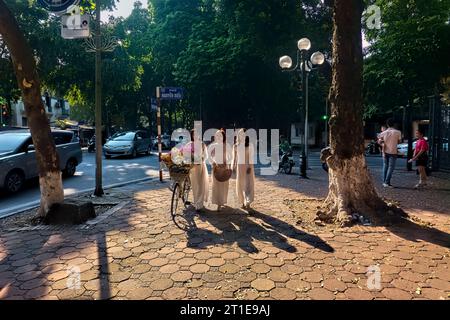 Frauen in ao dai in der Phan Dinh Phung Street, Hanoi, Vietnam Stockfoto