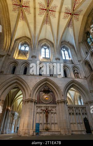 Die berühmte astronomische Uhr in Wells Cathedral, Somerset, England. Stammt aus dem Jahr 1386 n. Chr. Stockfoto