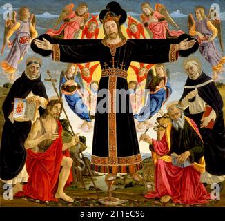 Christus am Kreuz mit den Heiligen Vincent Ferrer, Johannes dem Täufer, Markus und Antoninus, C1491/1495. Stockfoto