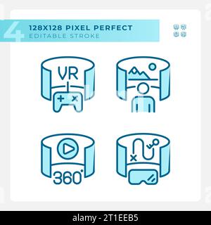 Pixel Perfect Blue VR-, AR- und MR-Symbole eingestellt Stock Vektor
