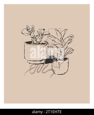 Handgezeichneter Vektor abstrakte grafische Strichgrafik einfacher, zeitgenössischer Sammlungsdruck mit Boho-Ästhetik organischen grafischen Formen. Mode feminines Konzept Stock Vektor