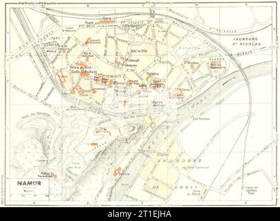 BELGIEN. Namur 1953 alte Karte Plan Karte Stockfoto