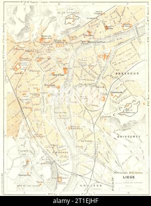 BELGIEN. Lüttich 1953 alte Karte Stockfoto