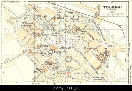 BELGIEN. Tournai 1953 alte alte Karte Plan Karte Stockfoto