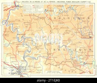 MAAS. Mezieres, Fumay, Bouillon, Florenville 1953 alte Karte Stockfoto