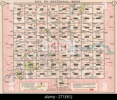 LONDON. Indexzuordnung. U-Bahn U-Bahn Bus Trolleybus Karte 1953 alt Stockfoto