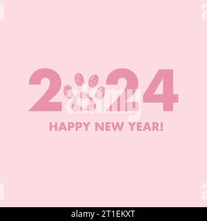 2024 pinkfarbener Text mit Herzen. Glückwunschkarte für das neue Jahr Stock Vektor