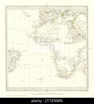 AFRICA.South Europe Brazil.Gnomonic Projection.Mountains of Kong.SDUK 1844 Karte Stockfoto