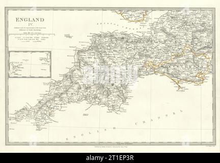 ENGLAND SÜD-WEST. Cornwall Devon Somerset Dorset Scilly Isles. SDUK 1844-Karte Stockfoto