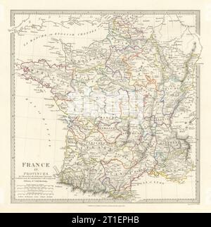 FRANKREICH IN PROVINZEN. Zeigt Provinzen <1790. Originale Handfarbe.SDUK 1844 Karte Stockfoto