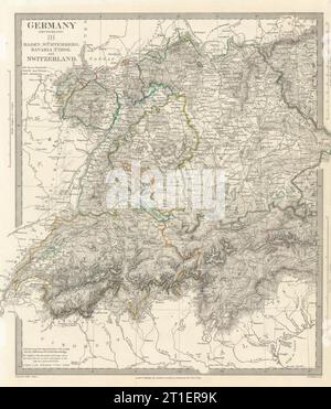 DEUTSCHLAND SCHWEIZ ÖSTERREICH. Baden, Württemberg, Bayern, Tirol. SDUK 1844-Karte Stockfoto